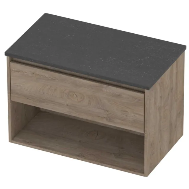Proline Deck Badmeubelset Hardsteen Met Schap 80x46x55 cm Blue Stone Raw Oak Eiken