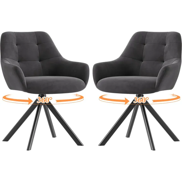 COLAMY Draaibare Eetkamerstoelen met Armleuningen - 360° Draaibaar - Luxe Fluweellook - Ergonomisch Ontwerp - Grijs