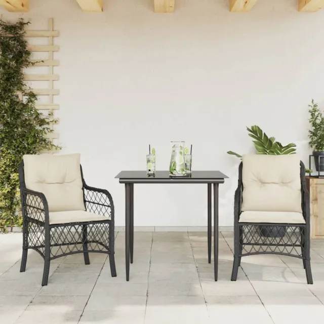 vidaXL 3-delige Bistroset met kussens poly rattan zwart, foto 2