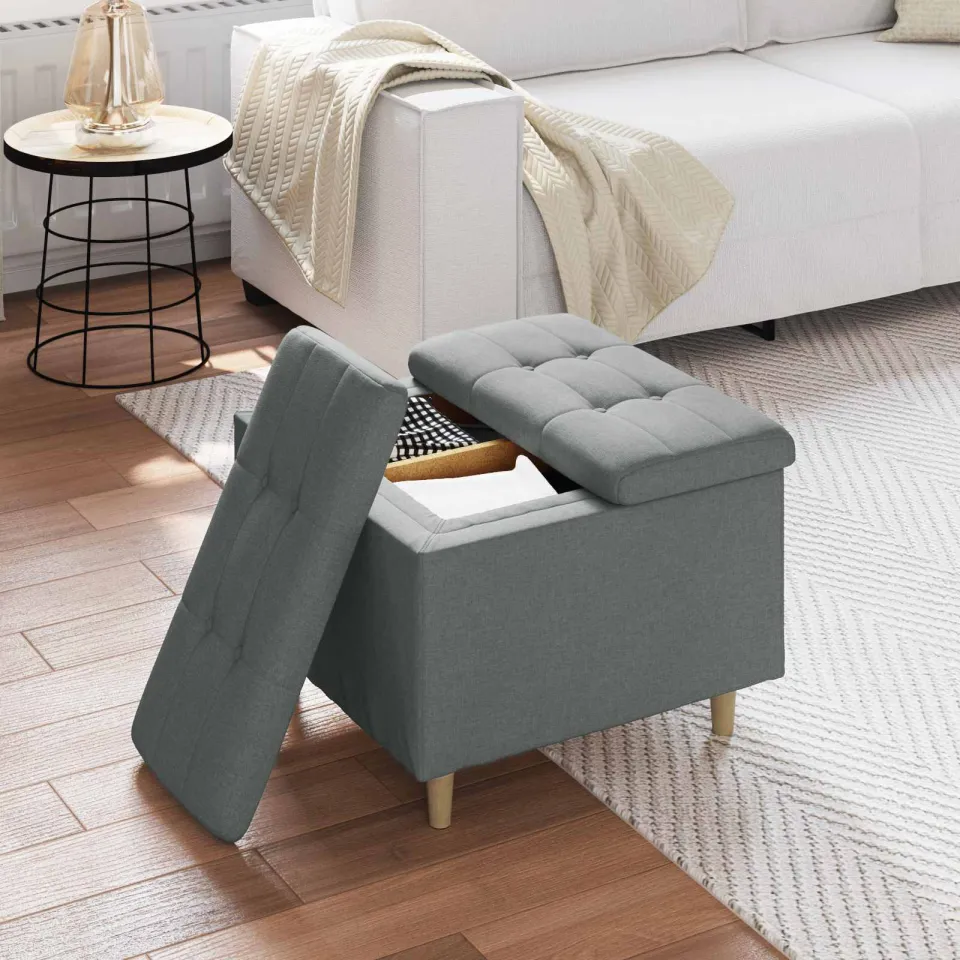 vidaXL Ottoman met Opbergruimte Donkergrijs 60 x 60 x 45 cm Stof grijs, foto 4