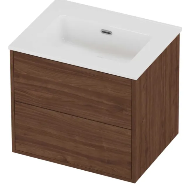 Proline Tribute Badmeubelset Porselein Elegant 2 Laden 60x46x54 cm Glans Wit Indian Walnut Houtlook