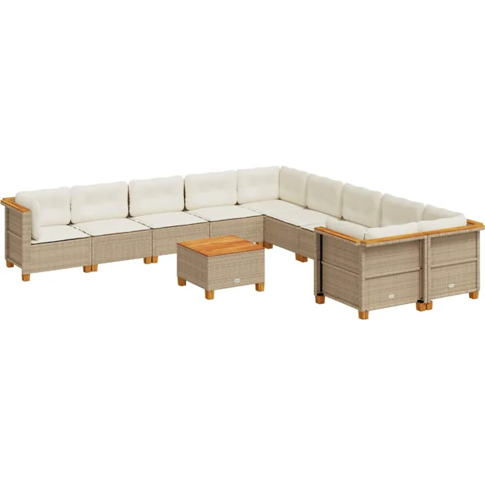 vidaXL 11-delige Tuinset met kussens poly rattan beige, foto 4