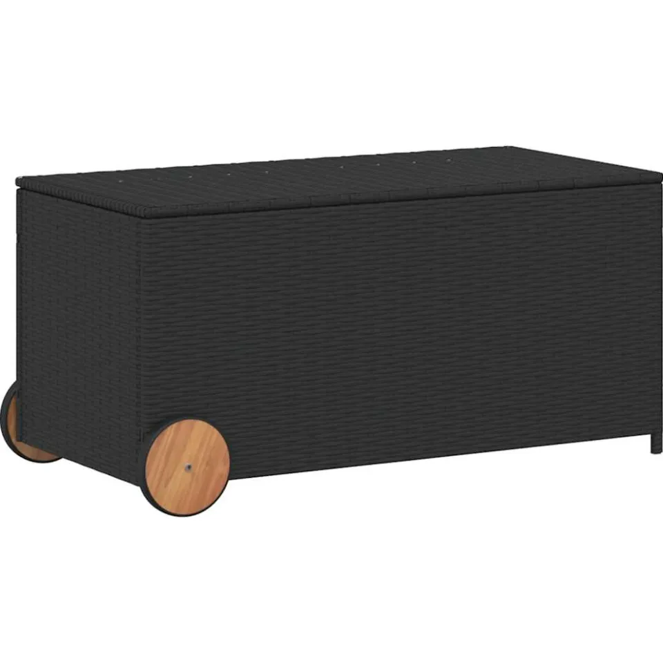 vidaXL Tuinbox met wielen 190 L poly rattan zwart