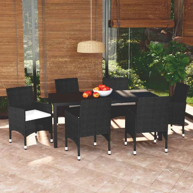 vidaXL 7-delige Tuinset met kussens poly rattan zwart, foto 2