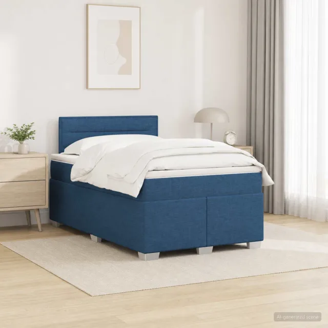 vidaXL Boxspring Bed met Matras en LED Blauw 120 x 200 cm Stof