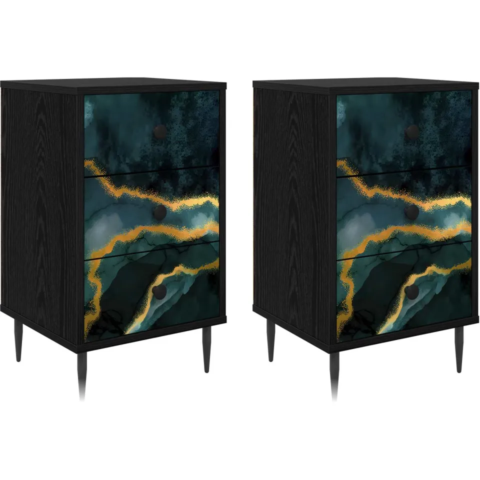 vidaXL Nachtkastje WIJHE 2 st Zwart eiken 36 x 33 x 61 cm Bewerkt hout, foto 3