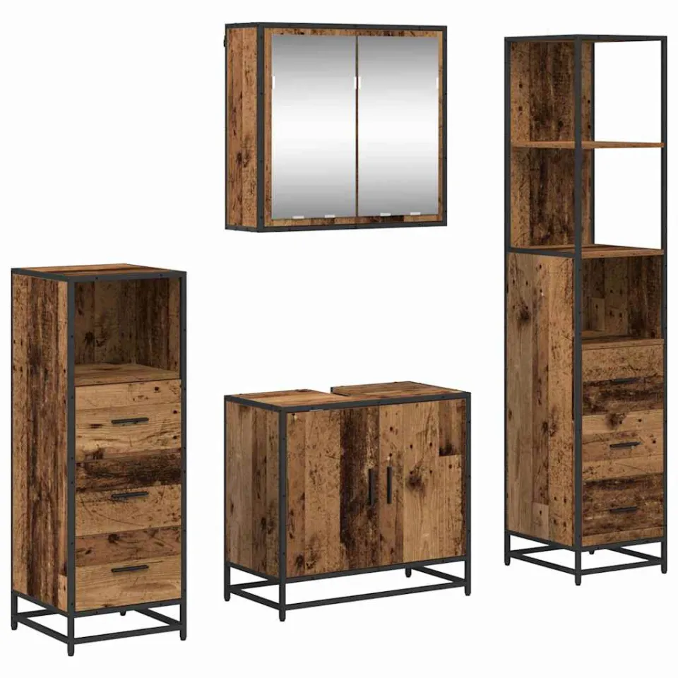 vidaXL Badkamermeubelset 4 st Oud Hout Bewerkt hout Bruin