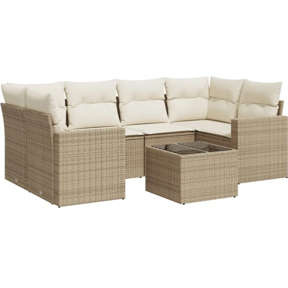 vidaXL 7-delige Loungeset met kussens poly rattan beige