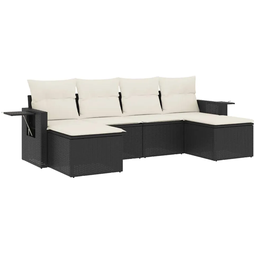 vidaXL 6-delige Loungeset met kussens poly rattan zwart, foto 3