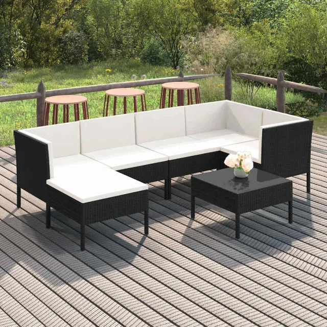 vidaXL 7-delige Loungeset met kussens poly rattan zwart, foto 2