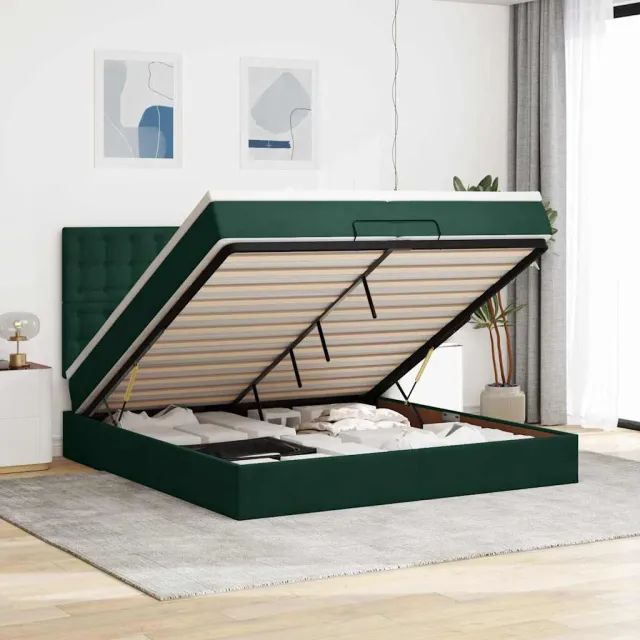 vidaXL Ottoman bed met matrassen en LED's 200x200cm fluweel groen