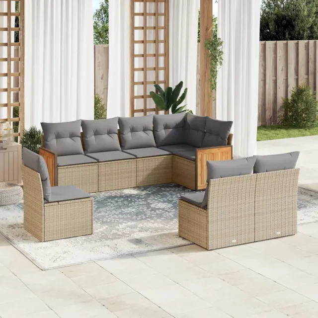 vidaXL 8-delige Loungeset met kussens poly rattan beige, foto 2