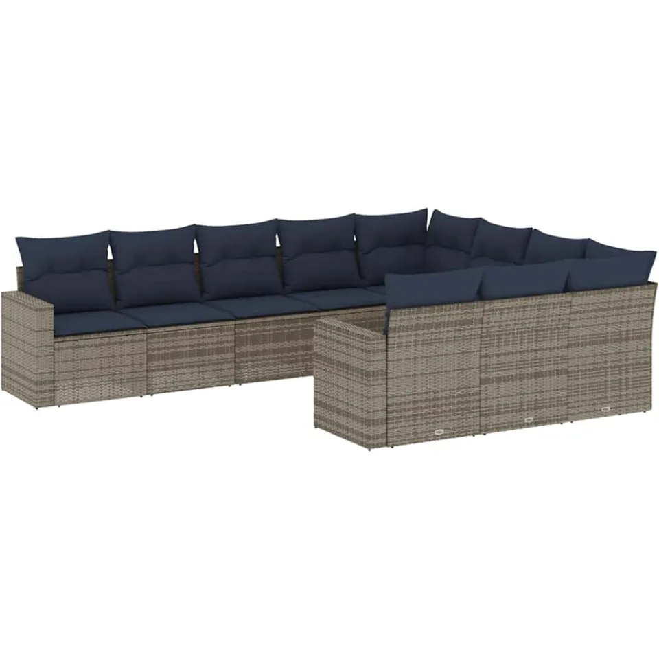 vidaXL 10-delige Loungeset met kussens poly rattan grijs, foto 3