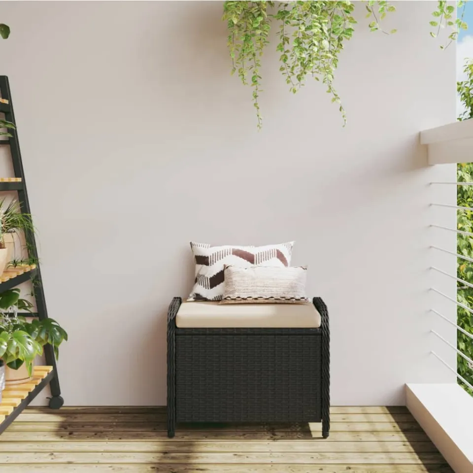 vidaXL Tuinkruk met kussen 58x46x46 cm poly rattan zwart, foto 3