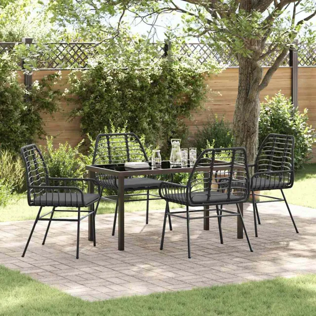 vidaXL Tuin eettafelset 5 st Zwart poly rattan