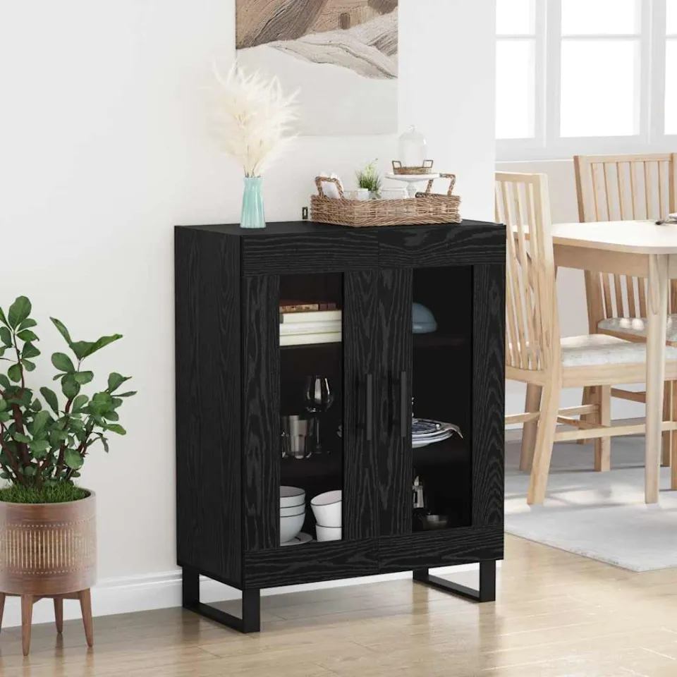 vidaXL Dressoir Zwart Eiken 69,5 x 34 x 90 cm Bewerkt hout, foto 4