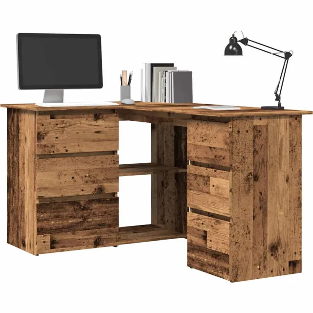vidaXL Hoekbureau 145x100x76 cm bewerkt hout oud houtkleurig Bruin