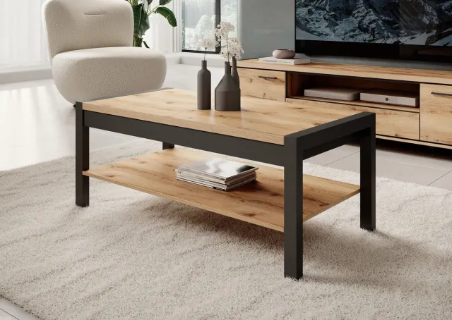 MEUBELLA Salontafel Acapulco - Eiken - Zwart - 120 cm Bruin|Zwart