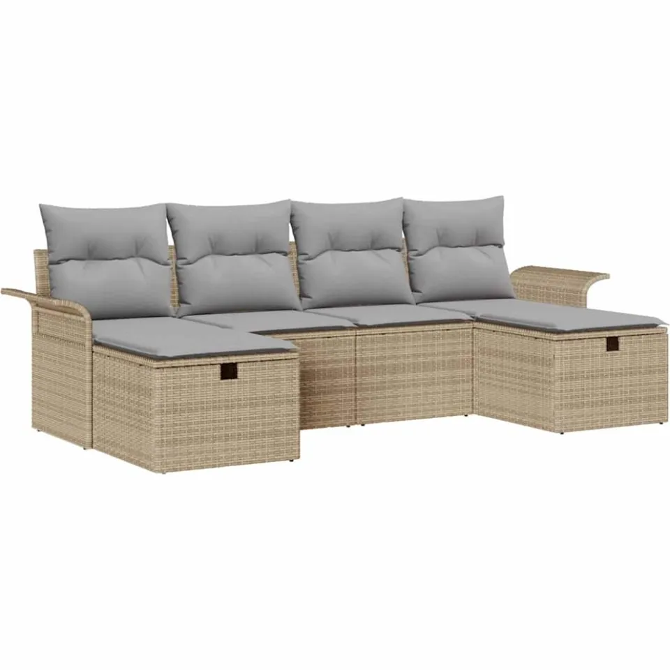 vidaXL Tuin Sofa Set 6 st Poly riet Zwart