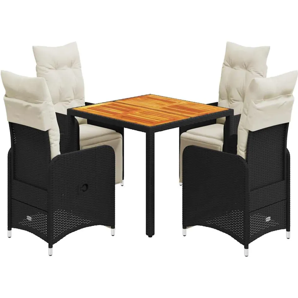 vidaXL 5-delige Bistroset met kussens poly rattan zwart, foto 3