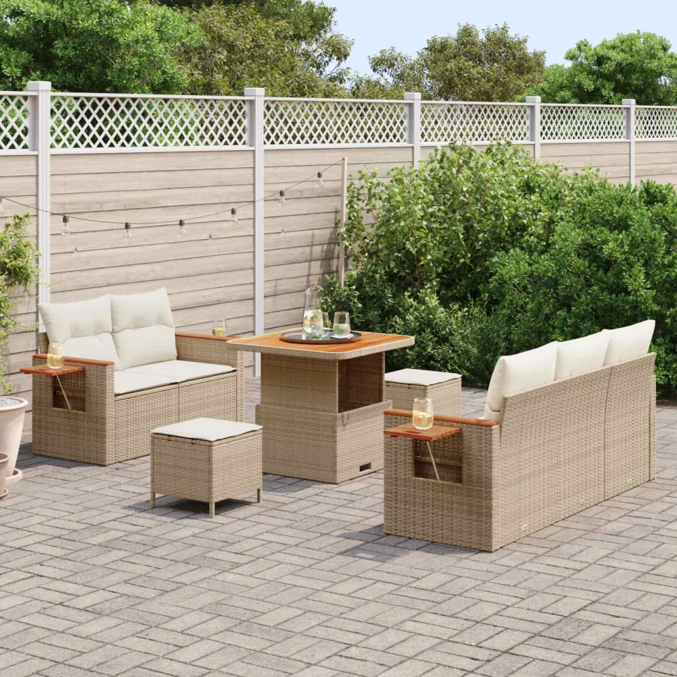 vidaXL Tuinbankenset 8 st Beige poly rattan, foto 3