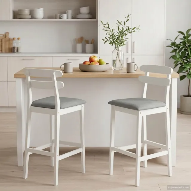 vidaXL Barkruk 2 st Wit en Grijs Massief Rubberhout en Stof