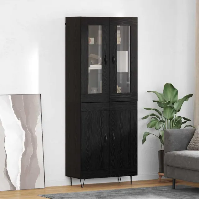 vidaXL Hoge kast Zwart Eiken 69,5 x 34 x 90 cm Bewerkt hout, foto 2