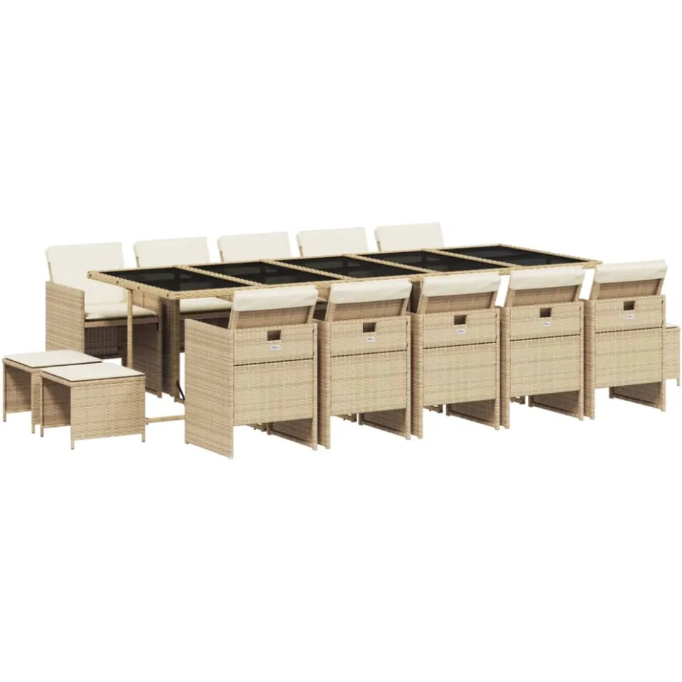 vidaXL 15-delige Tuinset met kussens poly rattan beige, foto 3