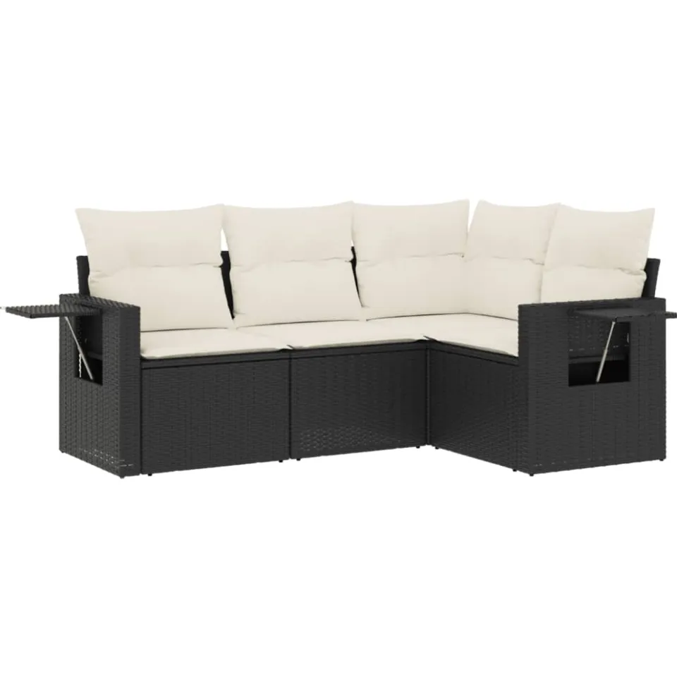 vidaXL 4-delige Loungeset met kussens poly rattan zwart, foto 3