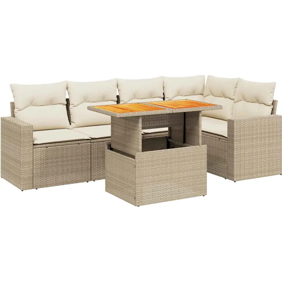 vidaXL 6-delige Loungeset met kussens poly rattan beige, foto 3