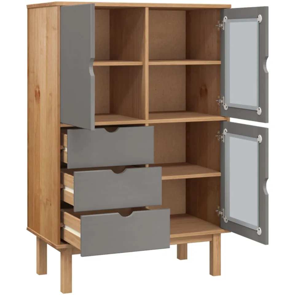 vidaXL Hoge kast OTTA 85x43x125 cm massief grenenhout bruin en grijs, foto 4