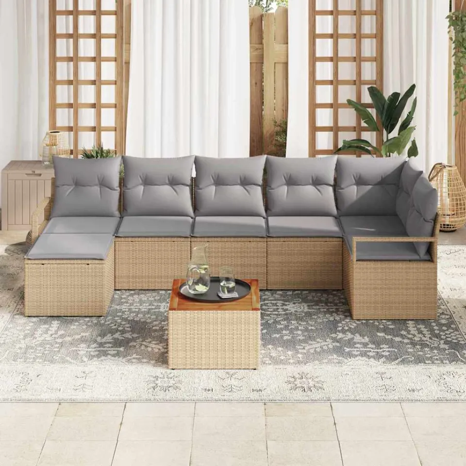 vidaXL Tuinbankenset 9 st Beige poly rattan, foto 3
