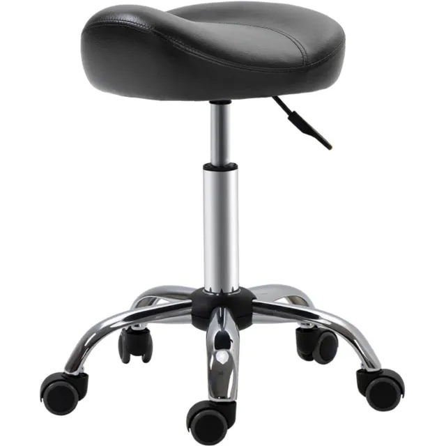 Merax Rolkruk Met Wielen - Verstelbare Zadelkruk - Draaibare Werkkruk Van Kunstleer - Salonkruk Voor Massage En Beauty - Zwart