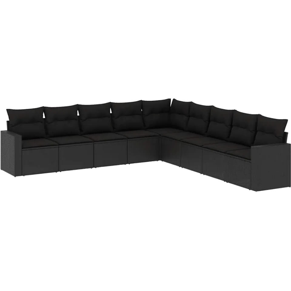 vidaXL 9-delige Loungeset met kussens poly rattan zwart, foto 3