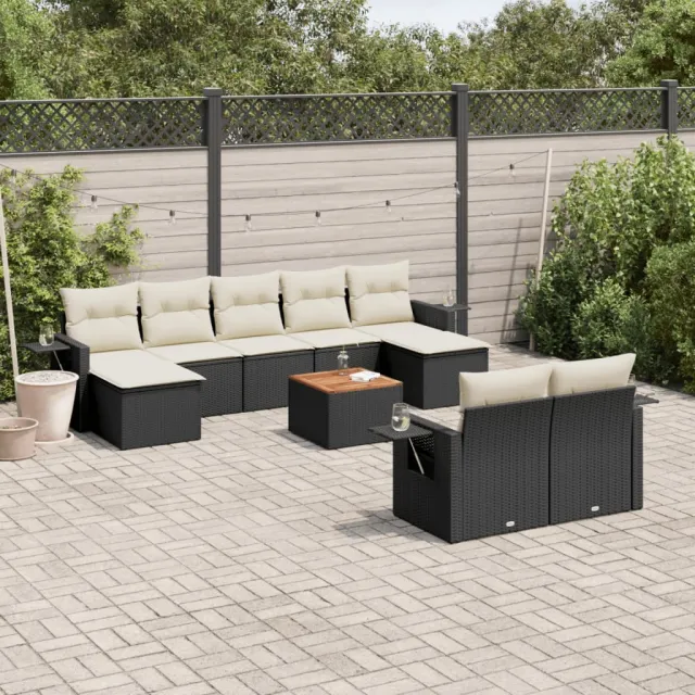 vidaXL 10-delige Loungeset met kussens poly rattan zwart, foto 2