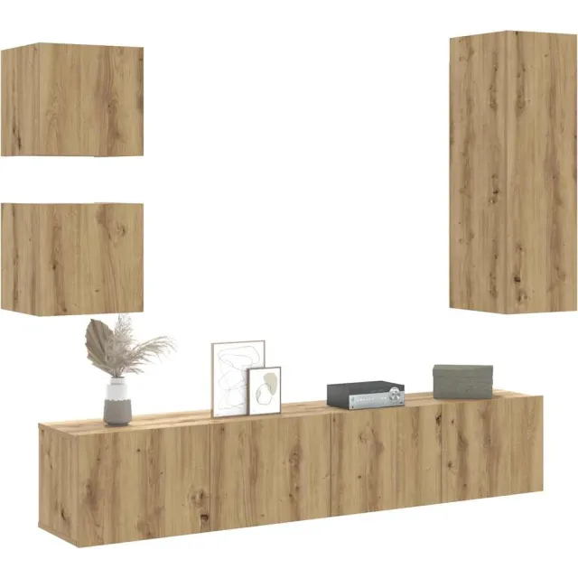 vidaXL 5-delig Tv-meubelset wandmontage bewerkt hout artisanaal eiken Bruin