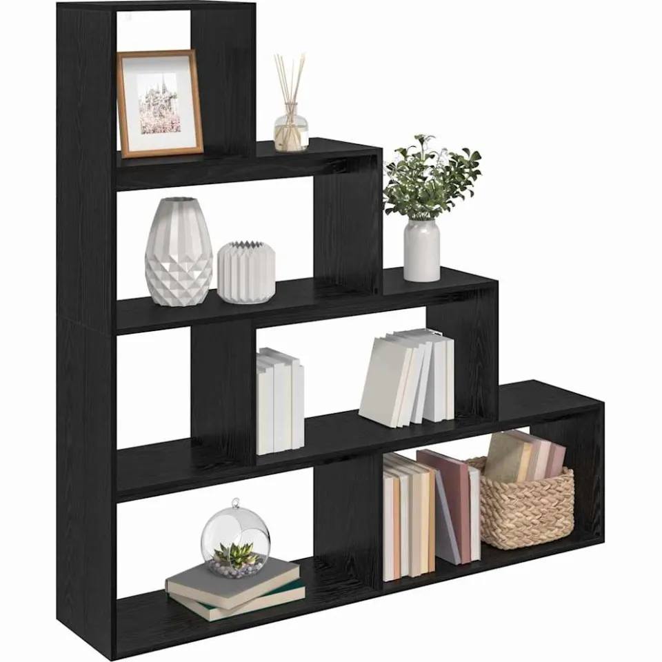 vidaXL Kamerscherm Boekenkast 143,5 x 29 x 143,5 cm Bewerkt hout Zwart