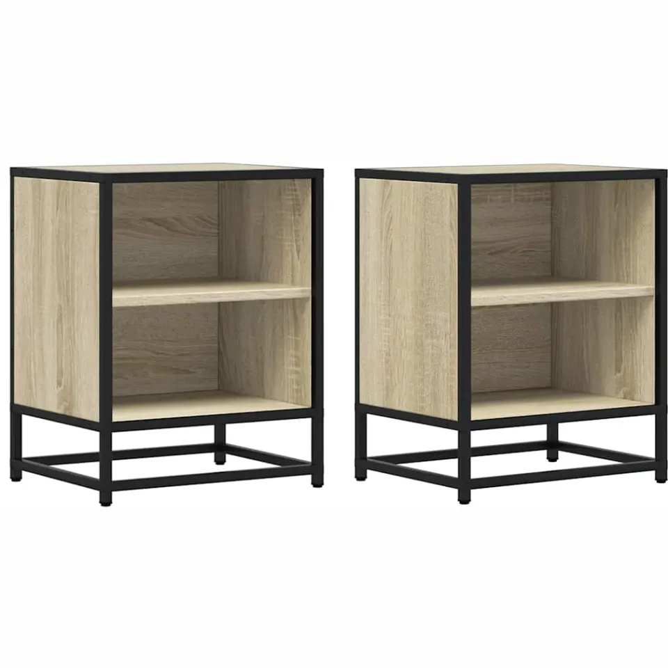 vidaXL Nachtkastjes 2st 40x31x50cm bewerkt hout en metaal sonoma eiken Bruin