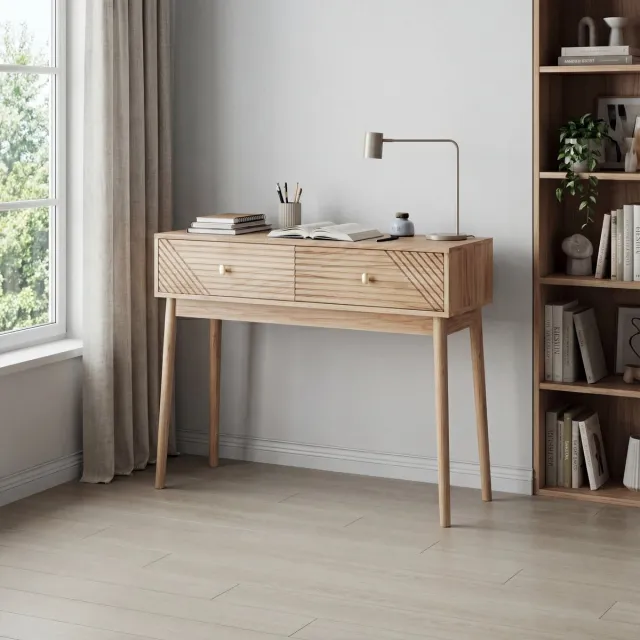 STILVORA Consoletafel – Met 2 Lades & Open Vakken – Compacte Opbergruimte – Voor Woonkamer Hal Kantoor – Mdf – Eikenkleur