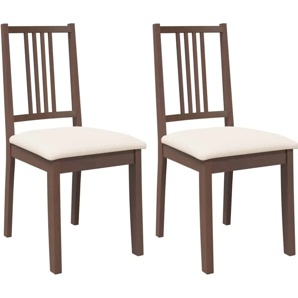 vidaXL Eetkamerstoelen met kussens 2 st massief hout rubber bruin