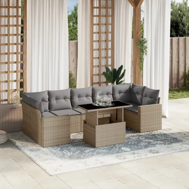 vidaXL 8-delige Loungeset met kussens poly rattan beige, foto 2