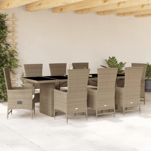 vidaXL 9-delige Tuinset met kussens poly rattan beige, foto 2