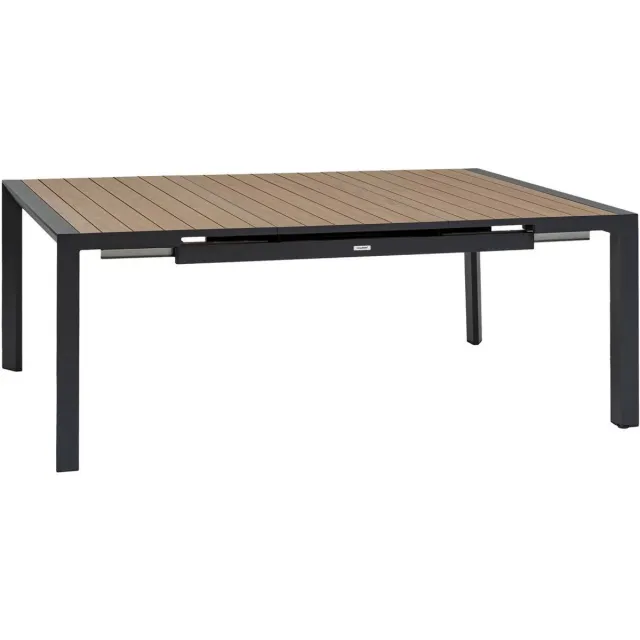 Hespéride Vierkante uitschuifbare tuintafel voor 10 personen van aluminium met houtlook ÉVASION miel