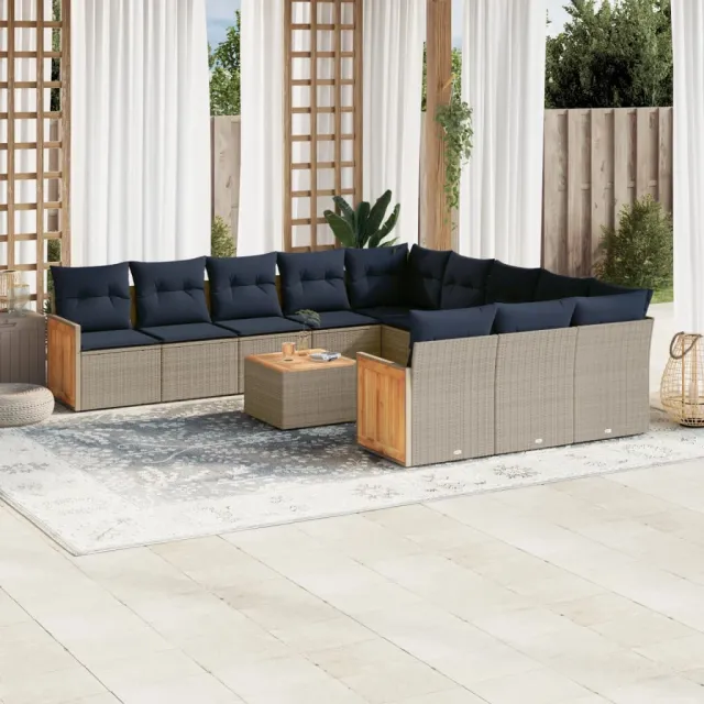 vidaXL 12-delige tuinbankset met kussens, grijs polyrotan, foto 2