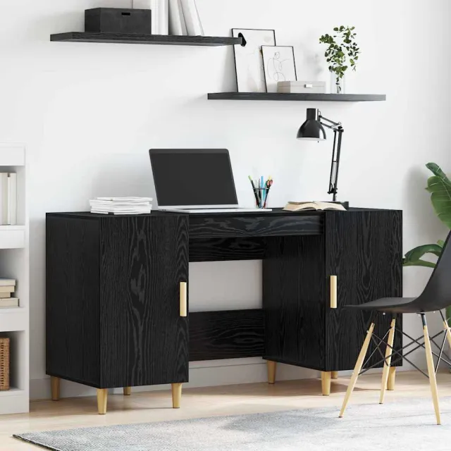 vidaXL Bureau Zwart Eiken Bewerkt hout 140 x 50 x 75 cm, foto 2