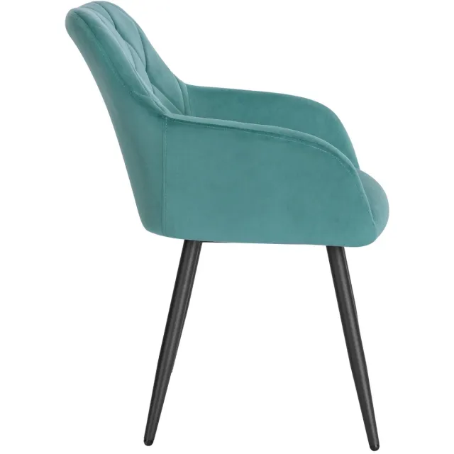 Klarven Eetkamerstoel rugleuning Fluweel Turkoois groen - Eetkamerstoelen - Eetkamerstoel Met Armleuning - Dining Chair - Armleuningen, Stevig metalen frame, comfortabele zitting - B44xd42,5cm