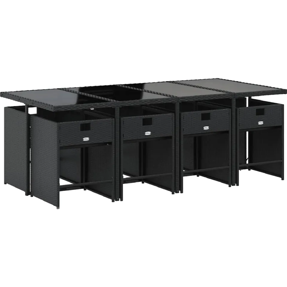 vidaXL 9-delige Tuinset poly rattan zwart