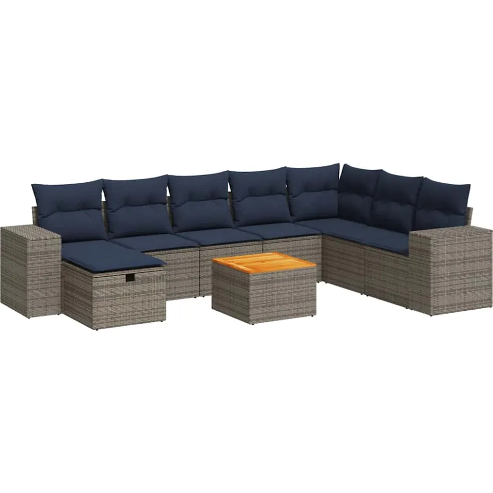 vidaXL 9-delige Loungeset met kussens poly rattan grijs, foto 3