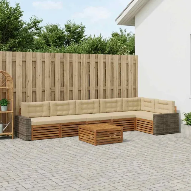 vidaXL Buiten bankenset 7 st 6-zits Natuurlijk en Beige