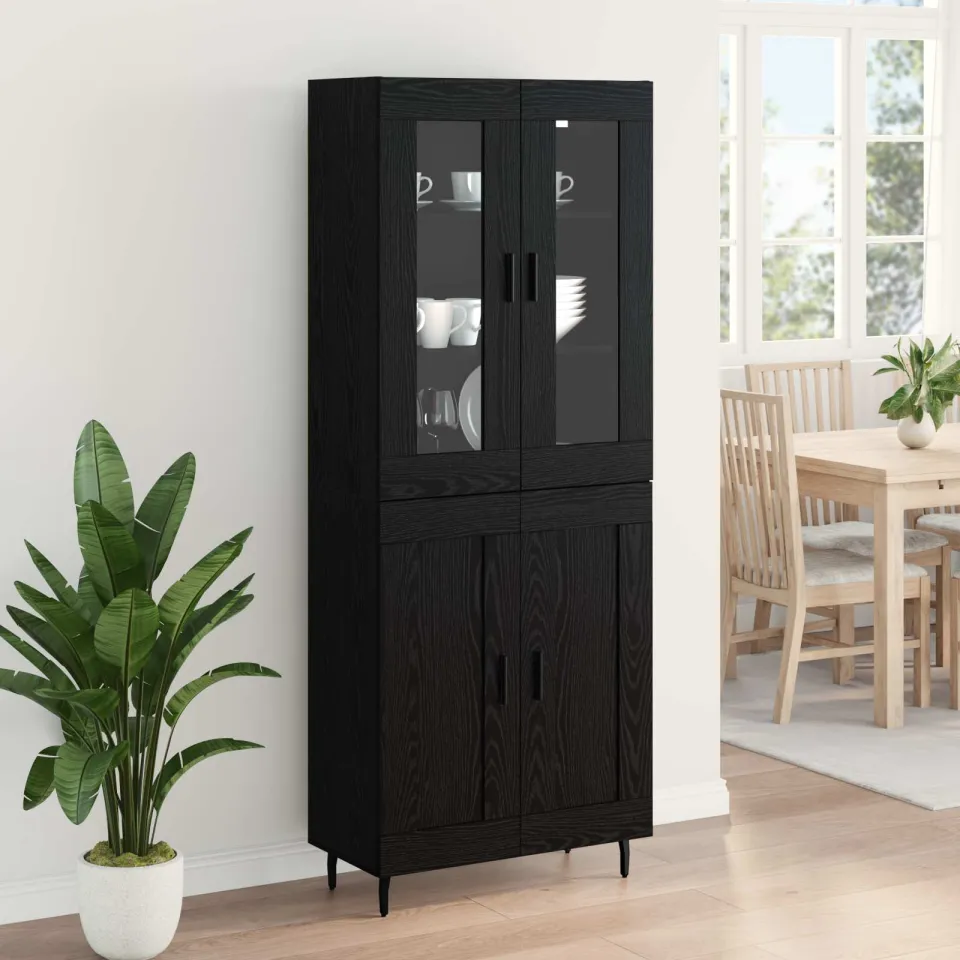 vidaXL Hoge kast 2 st Zwart Eiken 69,5 x 34 x 180 cm Bewerkt hout, foto 4